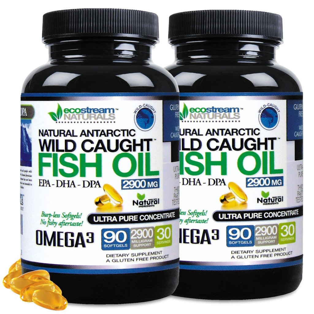 天然南极野生捕捉 Omega 3 鱼油 DEA-EPA-DHA 补充 2,900毫克 三重强度 超纯集中软胶 - 无鱼味 Burps