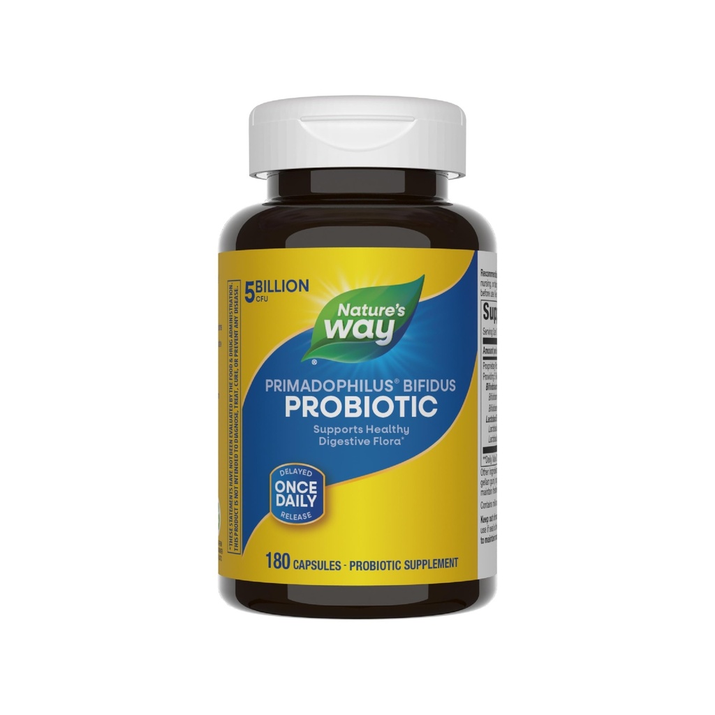 Nature's Way Primadophilus Bifidus Probiotic, Supports Digestive Flora*, 5 Billion Live Probiotic Cultures per Capsule, Lactobacilli, Bifidobacteria, 180 Capsules (Packaging May Vary)