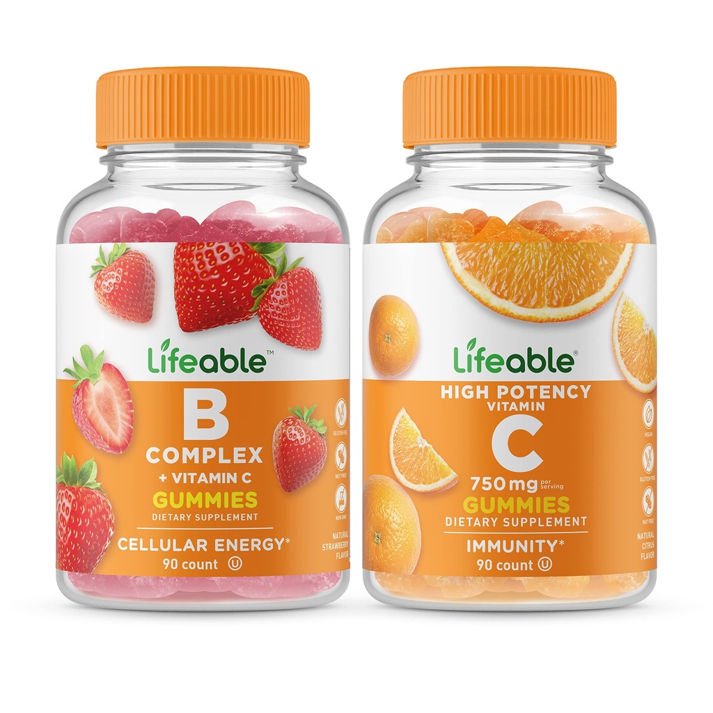 生活综合体 B + 维生素C 750mg, Gummys Bundle - 大品尝, 维生素补充, Gluten Free, GMO Free, Chewwable
