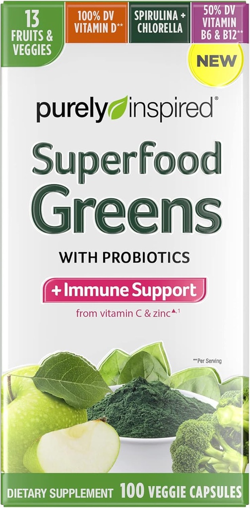 纯启发绿地超级食品 Cassules 超级食品 Greens 维生素 C & Zinc 支持免疫 + 维生素 D 13 水果和蔬菜 100 蔬菜 Cassules
