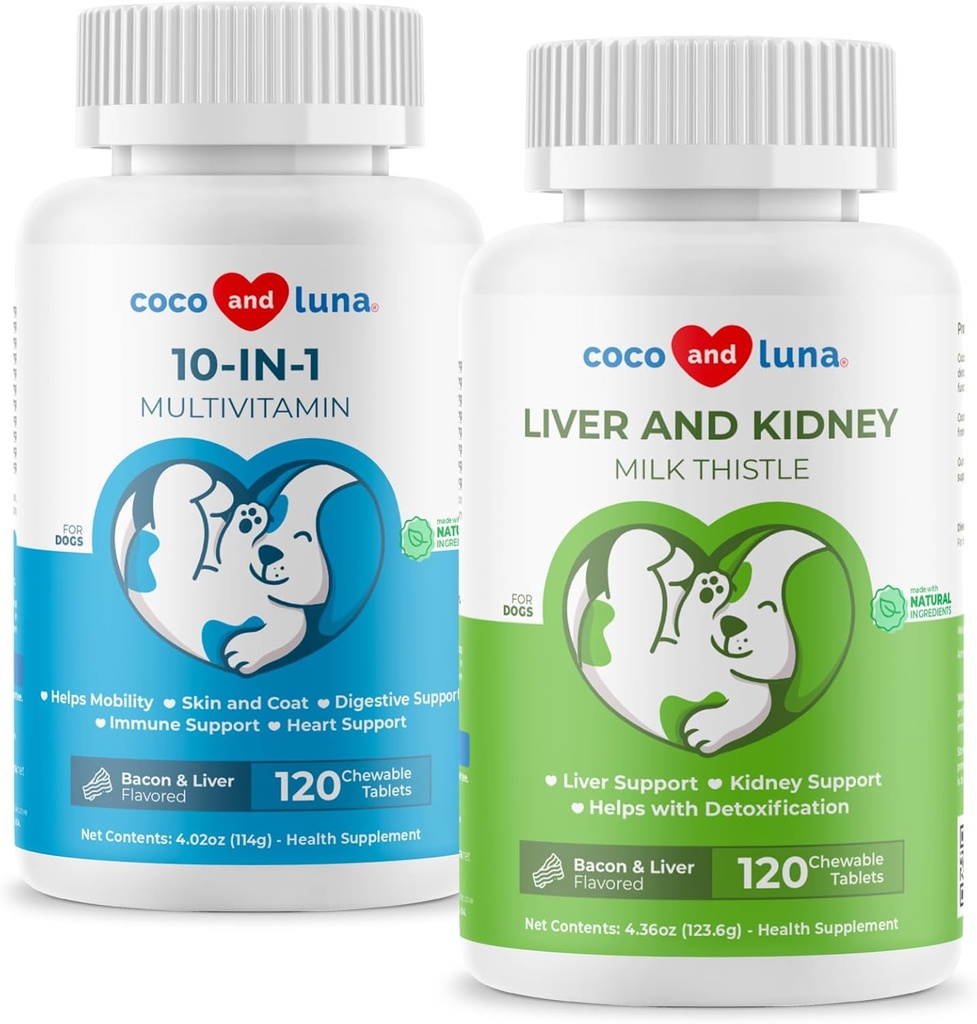 牛奶硝酸盐+10 in 1 Multivitamin for Dogs - Liver Support, Skin and Coat Health, 消化健康,Hip和联合支持及心脏健康.