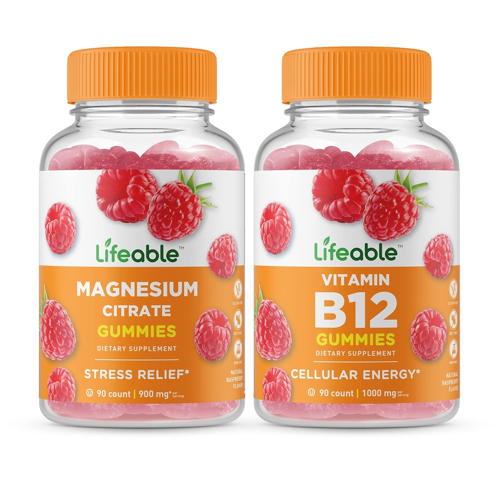 可活性镁+维生素B12,Gummys Bundle - 大品尝,维生素补充,Gluten Free, GMO Free, Chewuable Gummy (英语).