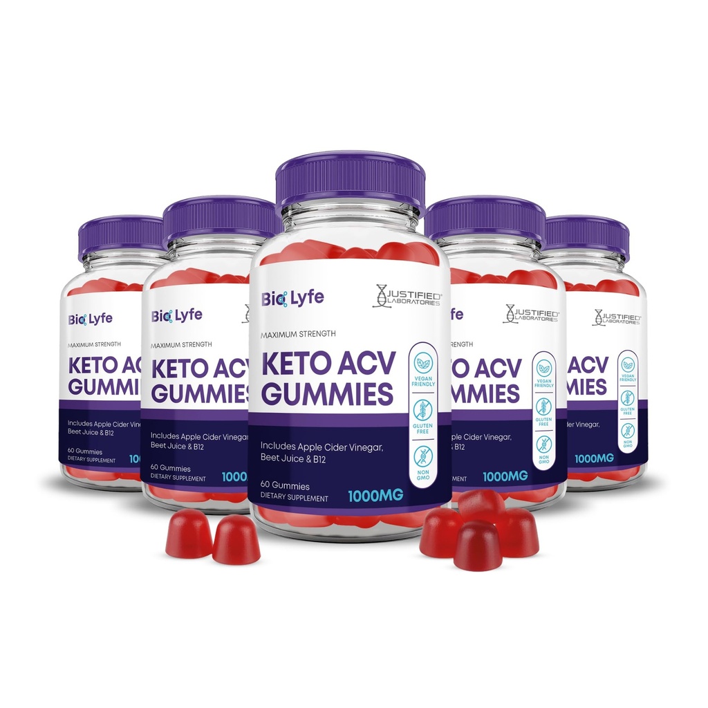 Justified Laboratories Bio Lyfe Keto ACV Gummies (1000 mg) - 60 Count, Pack of 5 - Made with the Mother & Vitamin B12 - Non-GMO, Vegan, Gluten Free - 150 Servings
