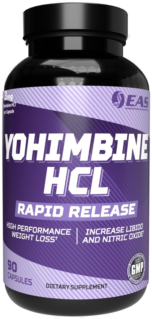 EAS Yohimbine HCL 改进的重量损失和运动性能 → 快速释放技术 → Gluten Free,非 GMO, 蔬菜友好 → 90 Capsules