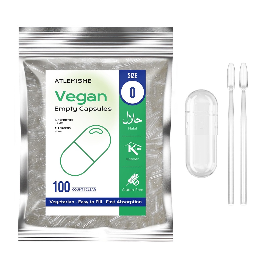 空 Vegan Capsules 大小 0 - (100 个计数) 空 Capsules DIY 蔬菜 Capsule 填充 - Veggie 空 Caps 配有 2 个微实验室勺