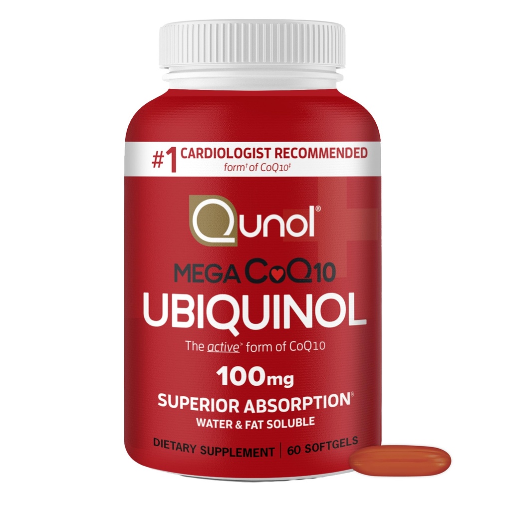 Qunol Ubiquinol CoQ10 100mg 软胶,Qunol Mega Ubiquinol 100mg - 高级吸收 - 心脏健康积极形式的Coenzyme Q10 - 2个月供应 - 60个计数