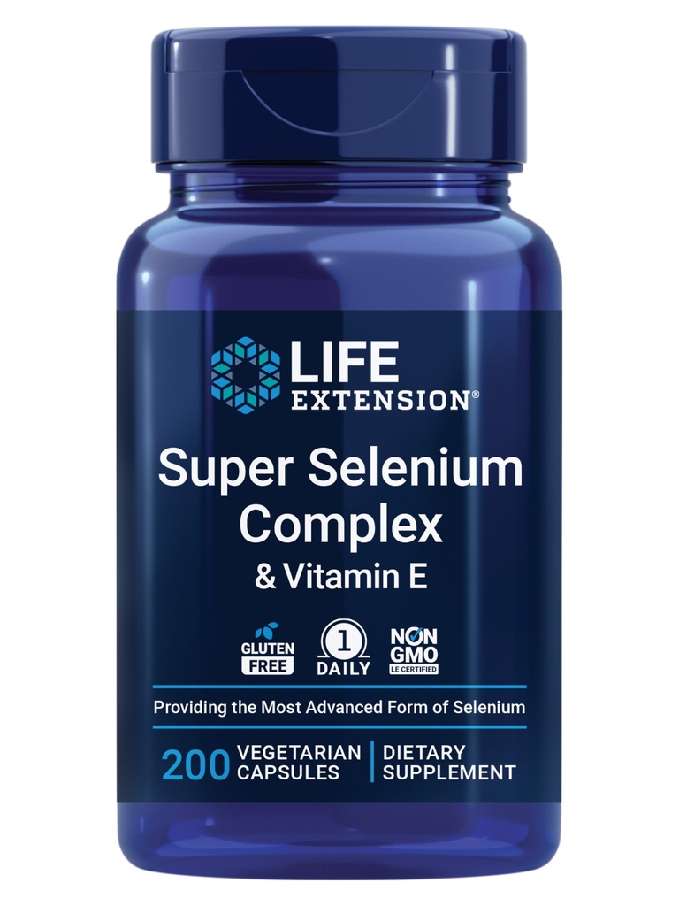 生命延长超级硒综合体,200mcg – 3种硒,维生素E – 细胞健康与长寿支持 – Gluten-free,非GMO,蔬菜,1 Daily – 200 Capsules