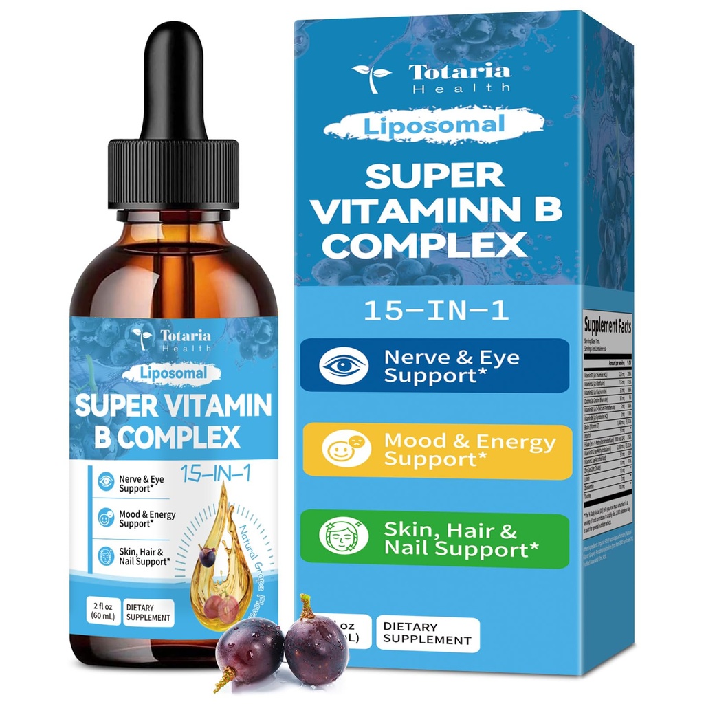 15-in-1 Liposomal Vitamin B 复合物 Pro,无糖 B 复合物 Drops with B1, B2, B3 Niacinamide, Choline, B5, B6, B7 生物素, Inositol, Folate, B12, Zinc, Lutein, Zeaxanthin, Taurine & Vit. C, 2 fl oz.