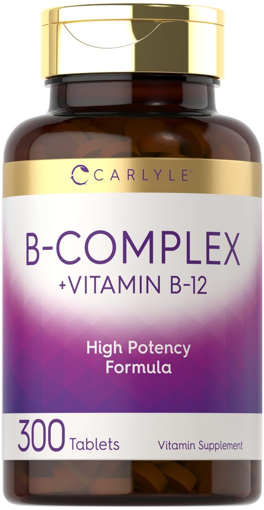 Carlyle B-Complex Vitamin 配有 B12 | 300 片 | 300 高概率公式 | 蔬菜与非GMO 补充