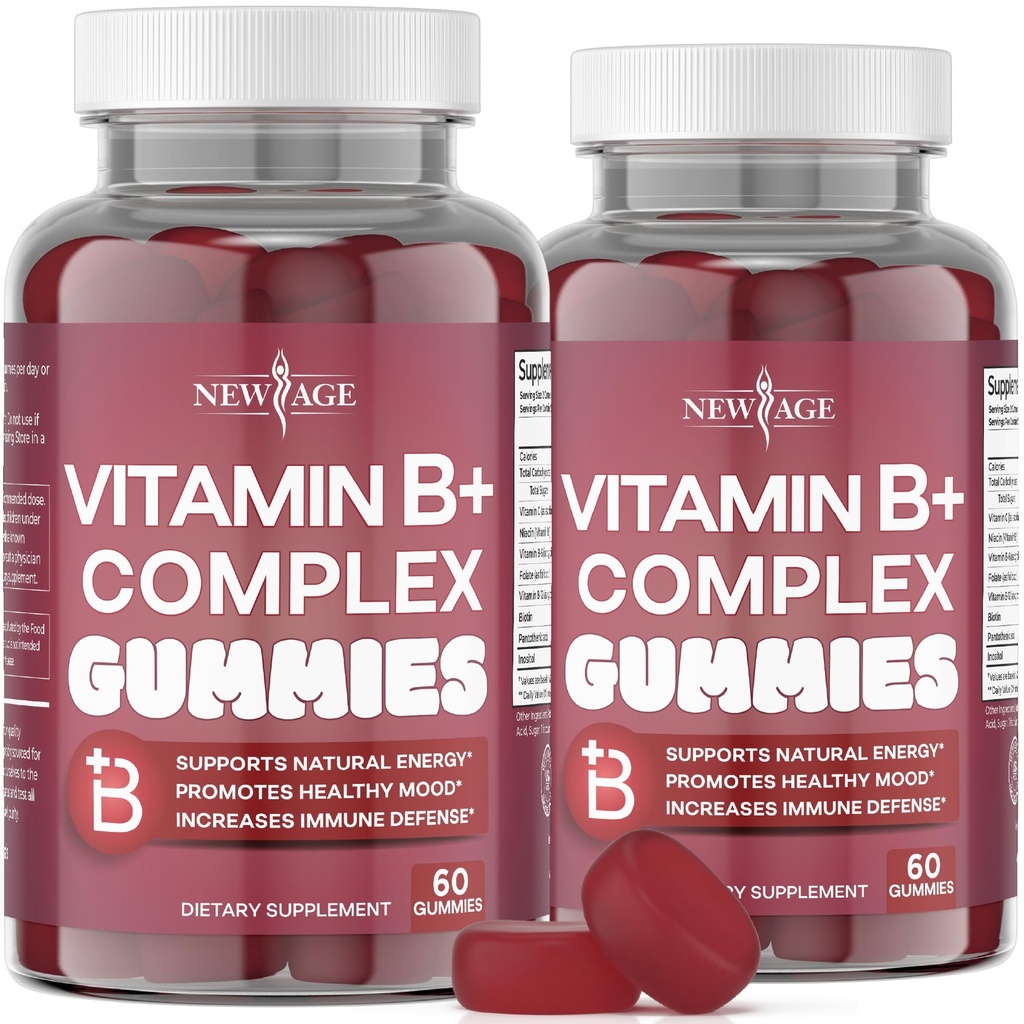 新AGE维生素B 复合体 配有维生素B3,B6,和B12 配有Biotin,Folic Acid & Vitamin C 配有: Gluten-Free, Vegan, Made in The America! (120) 计数(2套)