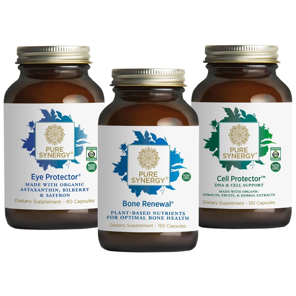 SYNERGY 振动装置 用于骨骼健康 与钙、镁和K2 用于眼部健康 与Astaxanthin + 细胞支持 与硒 + 和 Vegan