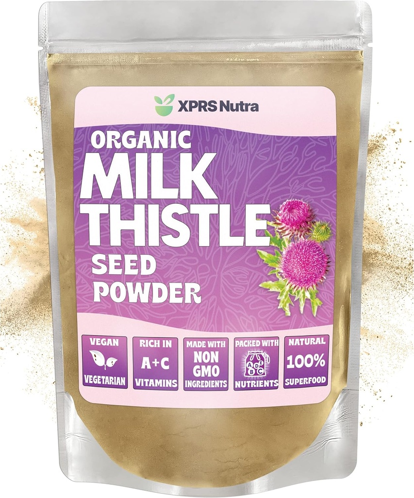 XPRS Nutra Organic Milk Thistle Seed Powder - Premium Milk Thistle Powder Rich in Silymarin and Antioxidants - Milk Thistle Seeds Support Liver Health - Vegan Friendly Milk Thistle Organic (8 Ounce)