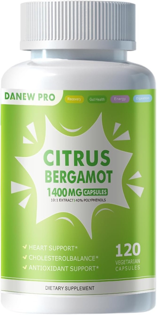 有机Citrus Bergamot 1400mg,120 Capsules - Citrus Bergamia - 基本油和Citrus Bioflavoids - 男女自然心脏健康补充剂 - 非GMO药
