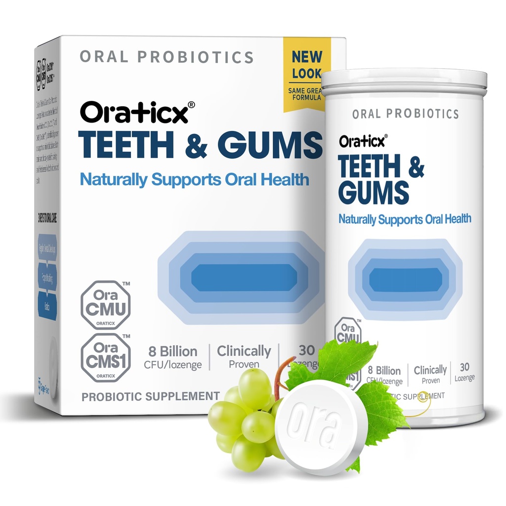 OraTicx Teeth & Gums Oral Probiotics, 8 Billion CFU - Naturally Supports Oral Health, Fresh Breath, and Immunity, Dental Probiotic Supplement, Grape Flavor 30 Lozenges 1-PK