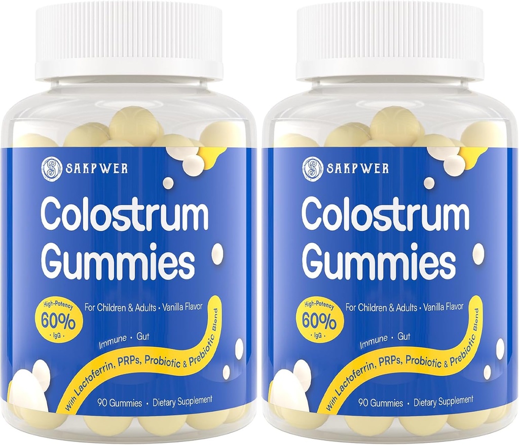 Bovine Colostrum 补充Gummys -- -- 60%最高的IgG、Lactoferrin、成人和儿童的Probiotics和Prebiotics、Vanilla Flavor和无糖,2包