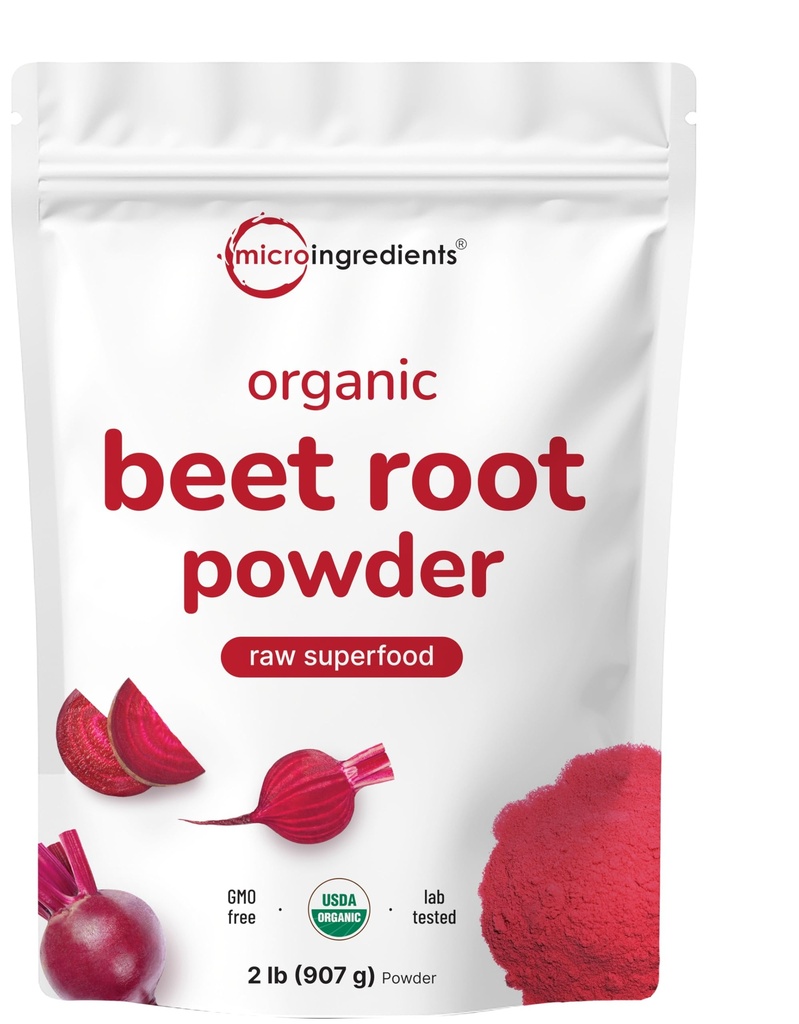 Micro Ingredients Organic Beet Root Powder, 2 Pounds | Nitric Oxide Supplement for Men & Women | Water Soluble, Highly Concentrated Raw Beet Supplement | Superfood Drink Mix | Non-GMO, Plant Based
