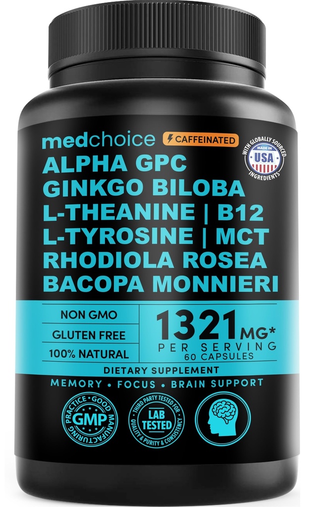 12in-1 Notropic Brain 配有咖啡因安非他明:Ginkgo Biloba 用于大脑支持,记忆和聚焦 - B12, Alpha GPC, L Theanine 和 Choline 配有 Bioperine 的配有 1321 mg (60ct) 的配有 Choline 配有 Bioperine 的配有配有 .