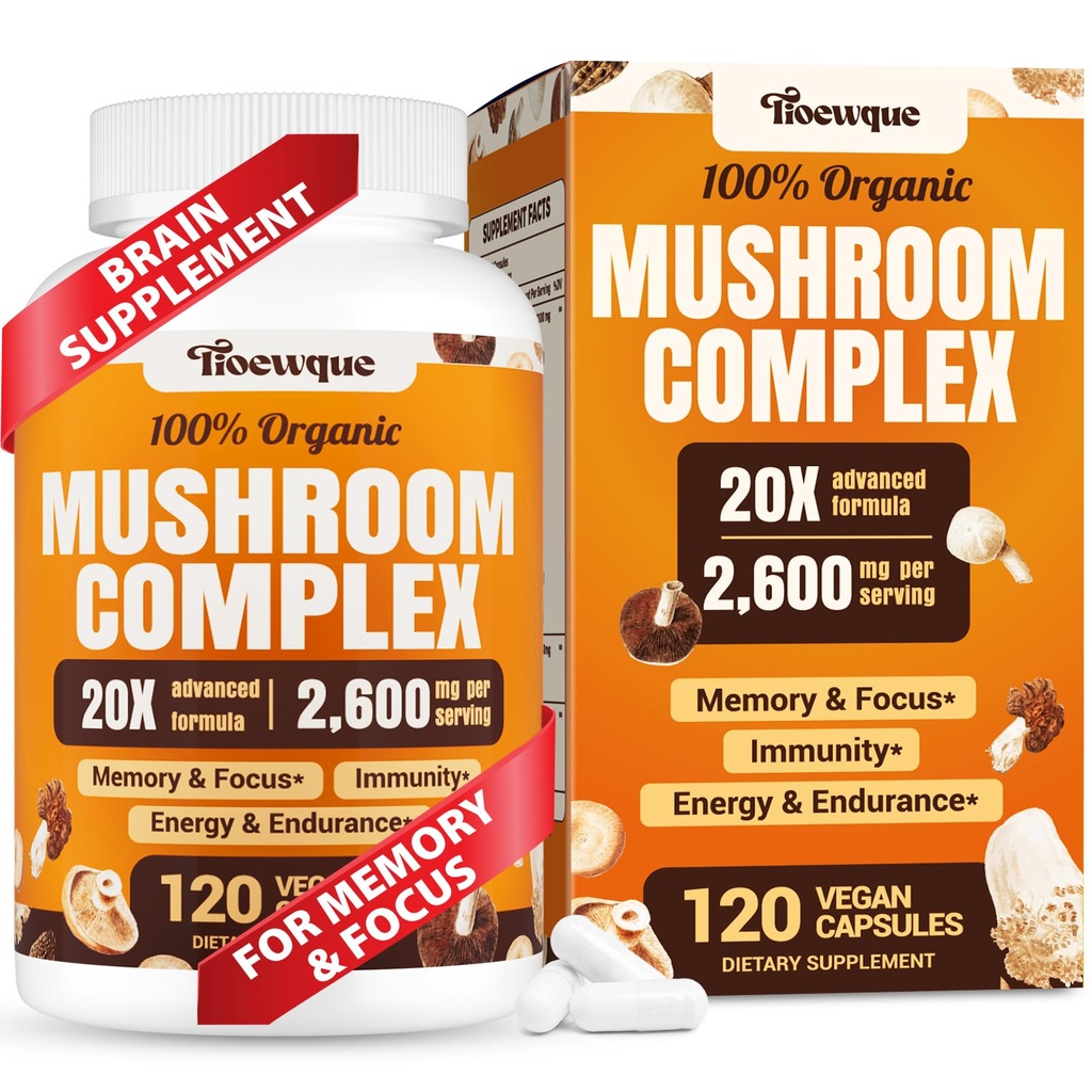 记忆与焦点的大脑补充,蘑菇补充,20 in 1 Mushroom Complex with Lions Mane, Reishi, Turky Tail, Cordyceps, Shitake, for Focus, Brian, 记忆补充, 120 Capsules