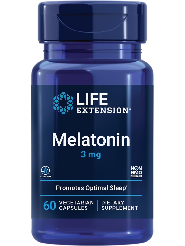 生命延长 Melatonin, 3 mg, 最佳睡眠支持, 健康循环韵律, 细胞防御, 无胶体, 非GMO, 蔬菜, 60 Capsules