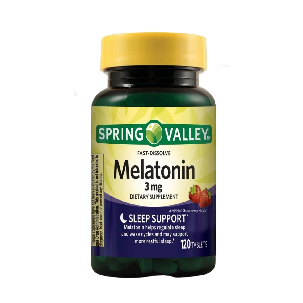 Melatonin 3mg, 120 Tablets - Strawberry Flavor Fast-Dissolve Dietary Supplement, Natural Sleep Aids for Adults (Pack of 1)