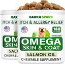 BARK&SPARK Omega 3 for Dogs - 360 Fish Oil Treats for Dog Sheding, 皮肤过敏,节肢减肥,热点治疗 - 联合健康 - 皮肤和煤炭补充 - EPA & DHA Fatty Acids - Salmon Oil - Bacon