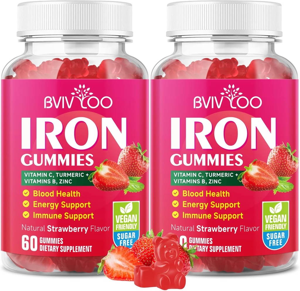 2 Pack Vegan 铁固醇供成人和孩子使用 -- -- 含维生素C、A、B-Complex、Folate、Zinc和Biotin -- -- 用于建血和能源支助,120古米
