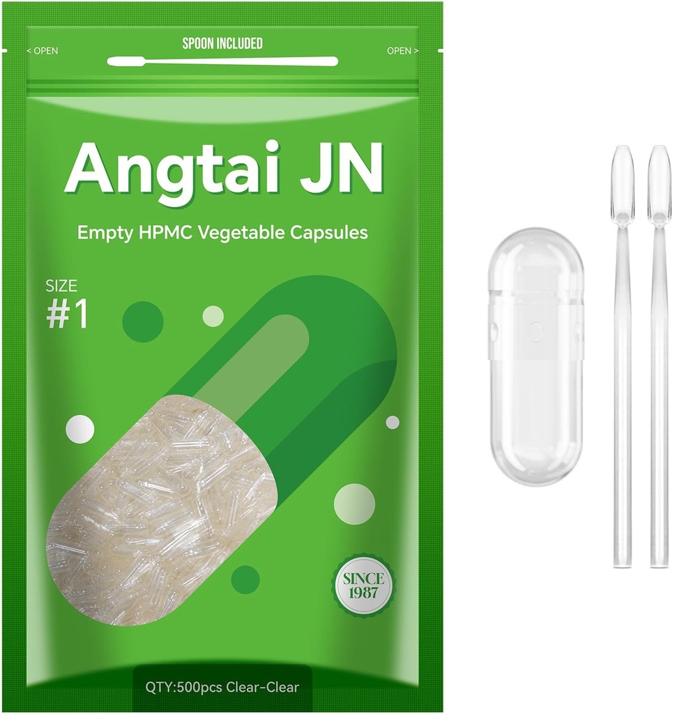 大小 1 空的 Capsules Vegan 植物基清(500个计数) Gluten 免费,非 GMO, Halal 认证的 Pill Cap 装填 Kit 的 2 个 Spoons for Vegetarian DIY Your Onn Suppers