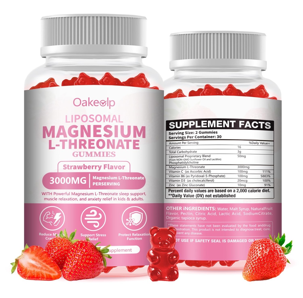 Liposomal Magnesium Threonate High-Potency 3000mg Gummies,Liposomal Enhance 98% Absorption,Magnesium L-Threonate Supplements, Muscle & Bone Wellness for Kids & Adults