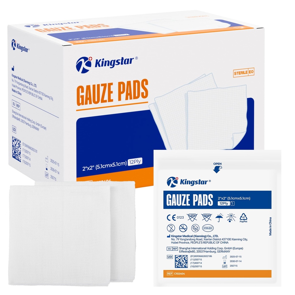 100 Pack Sterile Gauze Pads 2x2 Inch 12-Ply, 100% Cotton Medical Gauze Pads for Wound Care, Highly Absorbent Bulk Hospital-Grade First Aid & Surgical Dressing