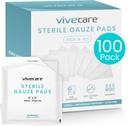 Vive Care 3x3 Sterile Gauze Pads (100 Piece) - Individually Wrapped 2-Pack | Wound Dressing for Cleaning & Cushioning - Non-Adhesive Highly Absorbent Bandages