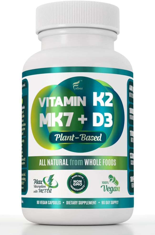 Vegan Vitamin K2+D3 → 440 mcg 全译 MK-7 440 mcg 来自Pas + 1000IU 维生素 D3 来自Chlorella + MCT 椰油用于最大吸收 → 90 Capsules, 100% Vegan, 非GMO