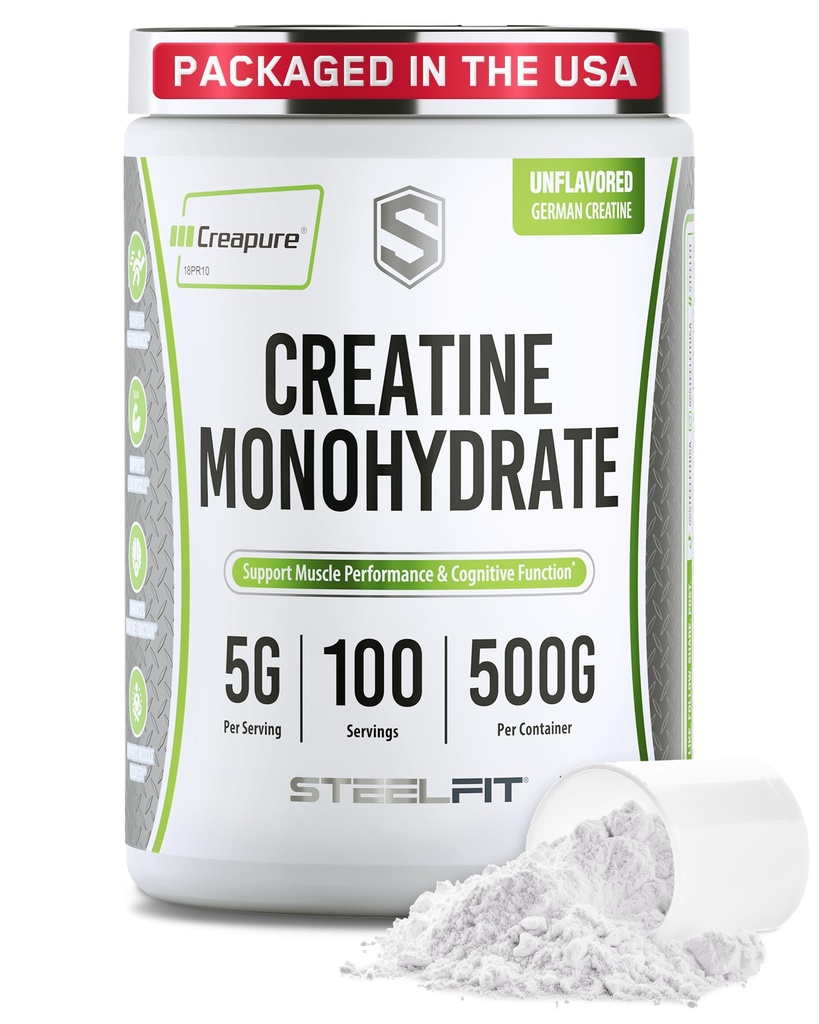 FeelFit Creapure Creatine 单水合物粉,无味 - 德国微化 Creatine Power 供男女使用 - 肌肉增益的健身营养补充,脑健康与强力建设