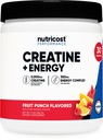 营养成本 Creatine + 能源 30 服务(Fruit Punch Flavored) - 5,000mg Creatine 单水合物 + 350mg 能源复合物