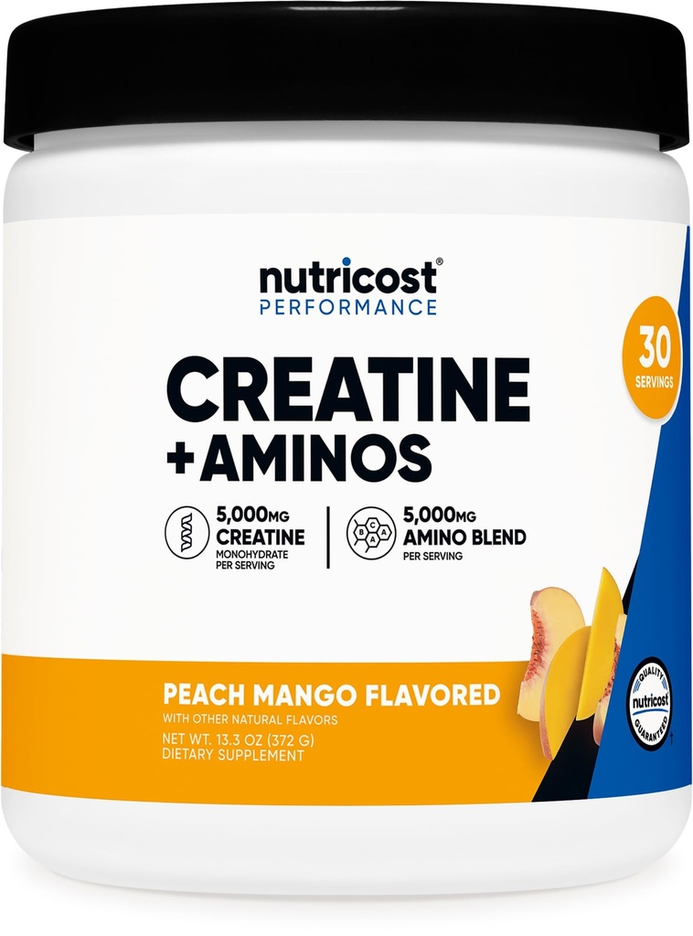 营养成本Creatine + 氨基30 服务(桃芒果火焰) - 5,000mg Creatine 单水合物 + 5,000mg 氨基 BCAA 混合