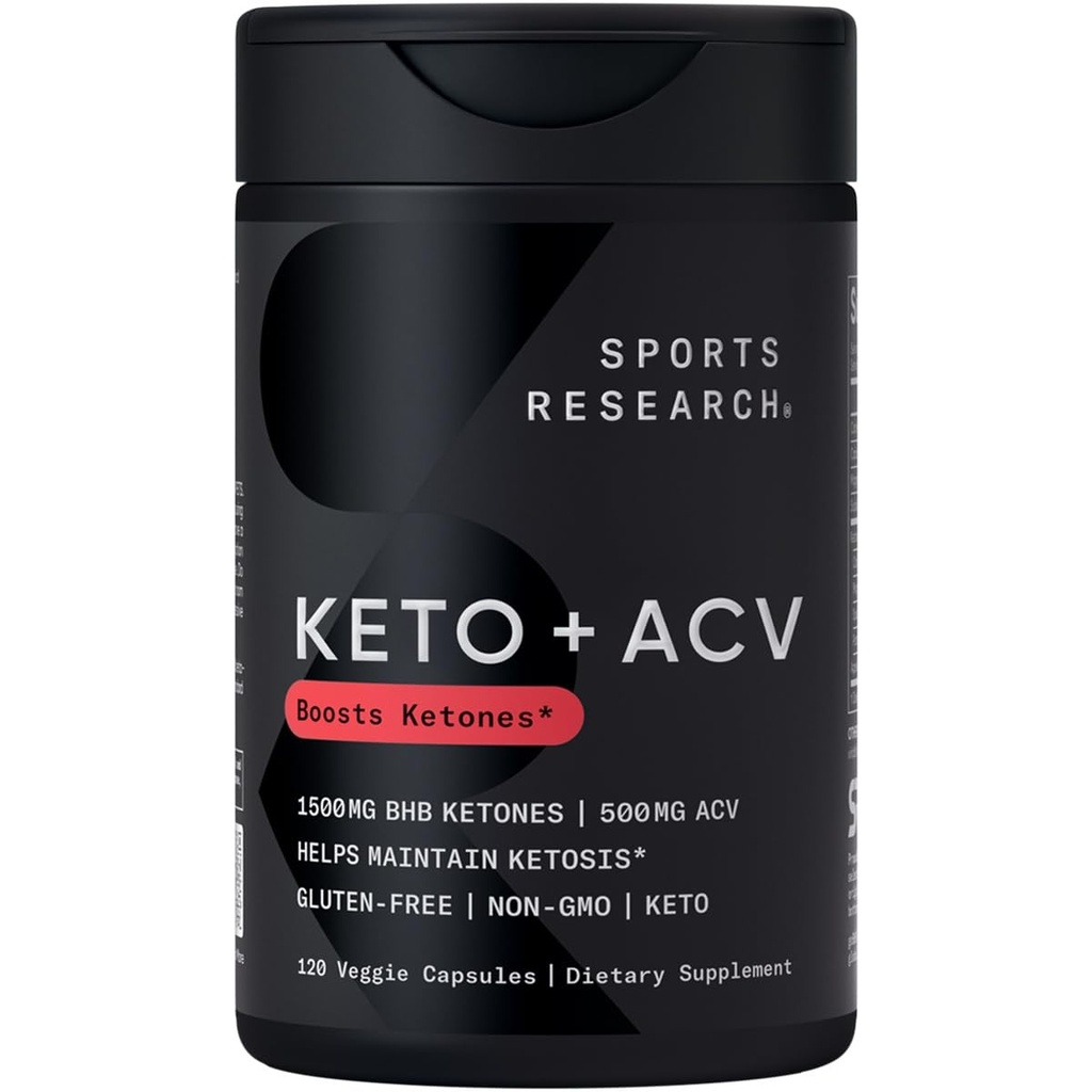 体育研究 → Keto Plus ACV Capsules - 配有500mg的苹果苹果苹果苹果醋和1500mg goBHB® Exrient Ketones - Gluten Free & Keto认证 - 120 Veggie Capsules