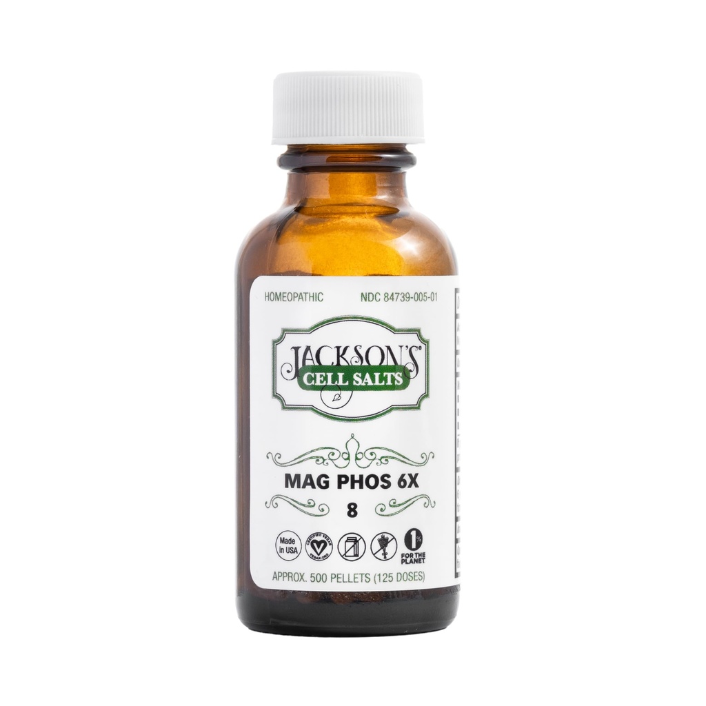 Jackson)的#8 Cell Salt Mag Phos 6X(500 Pellet瓶) – 认证 Vegan,Lactose-Free Schuessler 组织 盐 Magnesia Phosporica 6X
