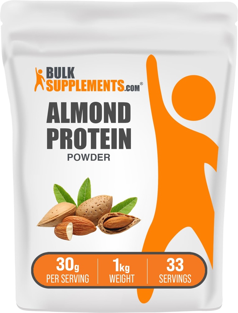 bulk Assupports.com 杏仁蛋白粉 - 植物基蛋白,杏仁粉 - Vegan, Gluten Free, & no Sugar,每服30克,1kg(2.2磅)(包1)
