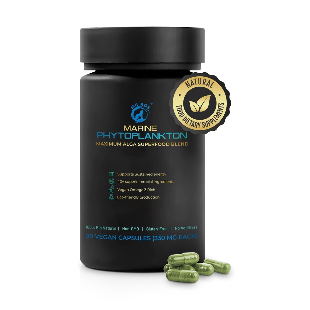 Marine Phytoplankton Capsules – 90 Vegan Capsules – Natural Energy, Immune, and Cognitive Support – Omega-3 Nannochloropsis gaditana Superfood, Non-GMO, Gluten Free
