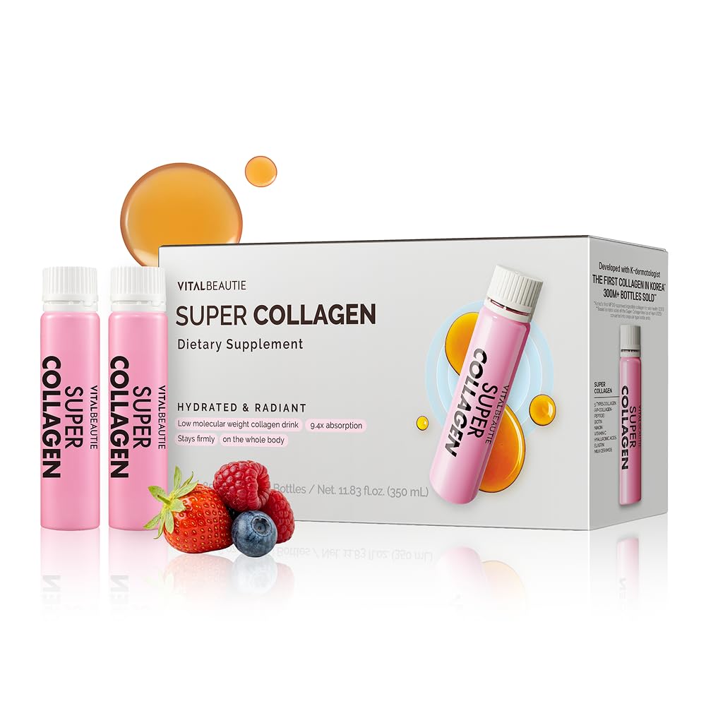 VITALBEAUTIE Super Collagen Drink – 3,500mg Low‑Molecular Fish Collagen (5 Types) – K‑Beauty Liquid Beauty Ampoules, Mixed Berry Flavor (Naturally & Artificially Flavored) – 14 x 25 mL