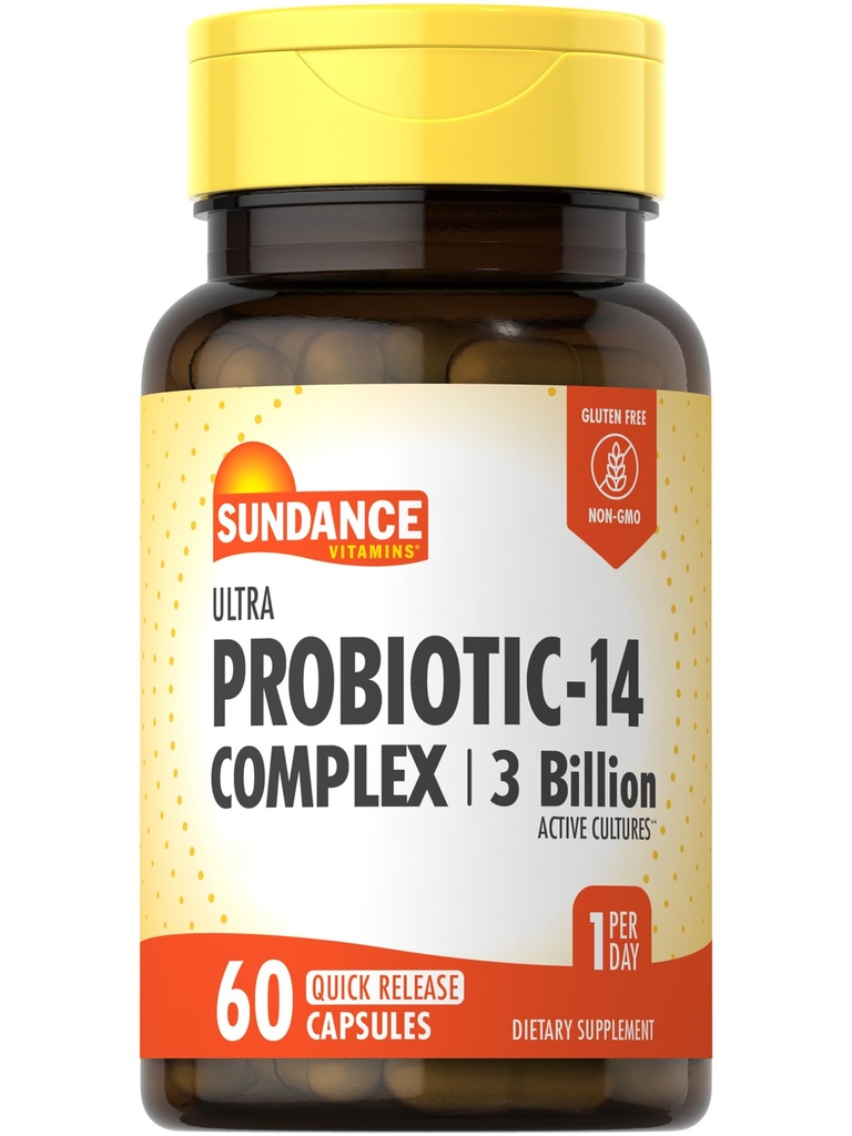 Sundance Probiotic-14 复合体 3亿积极文化 60 Capsules | Non-GMO和Gluten免费补充