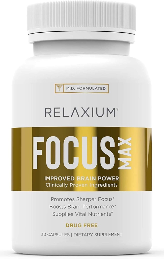 Relaxium Focus Max, Brain & Focus Health Supplement, Proven Content, Focus, Memory, & Nootropics Buster, M.D. 与胡佩尔津, Bacopa, & More, 1-Month Supplement (30 Capsules) 共同设计.