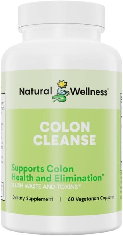 Natural Wellness Colon Cleanse – Gentle Detox with Cascara Sagrada, Aloe Vera & 7 Plant-bases – 支持消化,常态和古特健康 – Gluten-Free, 蔬菜卡普勒斯 – 60 计数