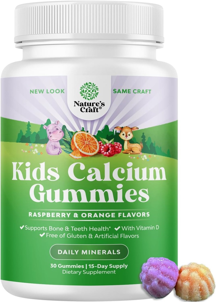 Natures Craft Tasty Kids Calcium Gummys - 儿童维生素D和钙Gummys - 肌肉骨骼发育的维生素和D Gelatin-Free Kosher儿童30cmt(1包)