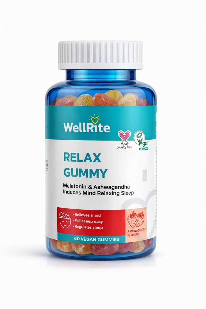 Relax Gummy Vitamins with Ashwagandha & Melatonin, 60 Count, Strawberry Flavored, Vegan, Gelatin Free, Gluten Free, Nut Free, Relaxes Mind, Soulful Sleep
