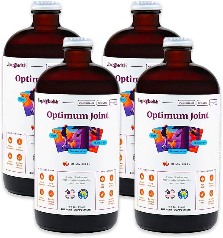 LIQUIDHEAALTH 最佳联合支持液体 多维他明与Glucosamine,Chondroitin,MSM,Hyaluronic Acid - 增加流动性,联合舒适度,用于奔跑者和运动员 - 在美国制造,Vegan(4包)