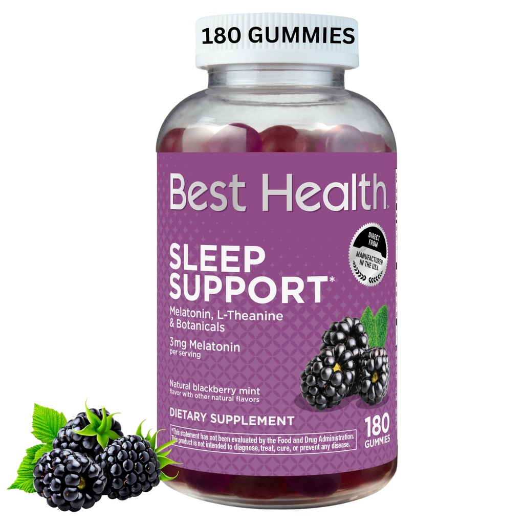 Melatonin Gummies, Melatonin per Serving for Sleep Support*, with L-Theanine & Botanicals, Natural BlackBerry Mint Flavor (180 Count) (3mg)