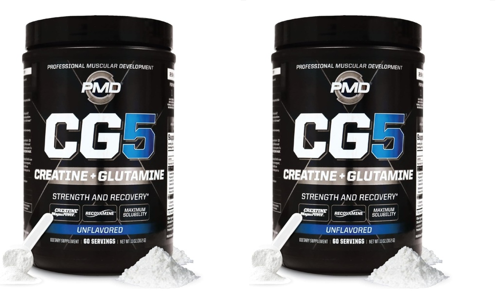 PMD Sports CG5 Premium Creatine & L Glutamine Powder, Power recovery, Building Lean Muscle, 提高锻炼性能, 最大强度前锻炼和后锻炼, 不受欢迎, 60 services (Pack of 2)