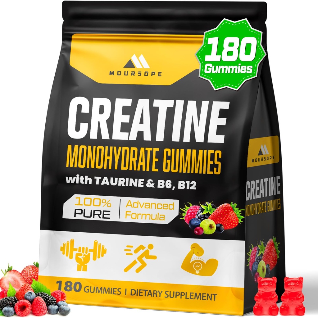 (180) Creatine Monohydrate Gummys for Men & Women - Creatine Pre Workout Gummys for Muscle Builder,肌肉强力,恢复,耐力,能量,女性和男性的Creatine,Vegan,混合莓