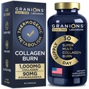 Granions Thermogenic Hydrolyzed Collagen Burn - Hyaluronic Acid, Vitamin C - Cellulite Defense and Dermal Repair Multi Collagen Peptides Capsules for Women and Men - 90 Pills