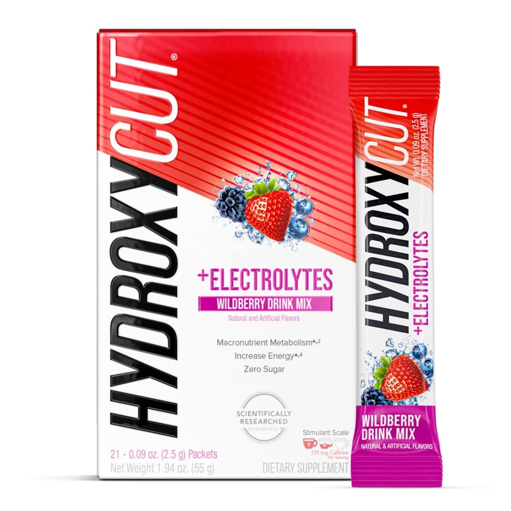 Hydroxycut drink Mix - 高级结果 - 代谢和能源支持 - C. Canephora Robusta Excert, 135 mg Cafeine & B 维生素 - 适用于男女 - 野莓爆破 - 21 棒包